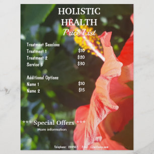 Prospectus 21,6 Cm X 24,94 Cm Liste de prix de santé holistique d'hibiscus rouge