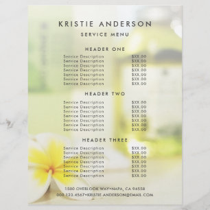 Prospectus 21,6 Cm X 24,94 Cm Liste de Prix des Soins de Peau et Massage en Spa
