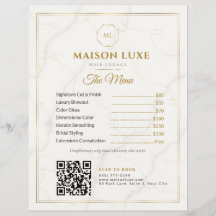 Liste de prix du salon de beauté Marbre Blanc et O