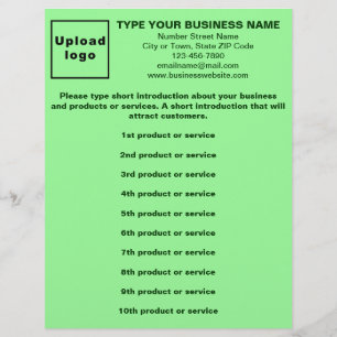 Prospectus 21,6 Cm X 24,94 Cm Liste de produits ou services commerciaux Vert cla