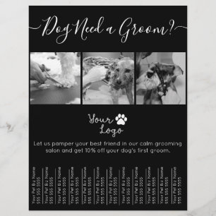 Prospectus 21,6 Cm X 24,94 Cm Logo Ajouter Toilettage de Chien Minimaliste Noir 