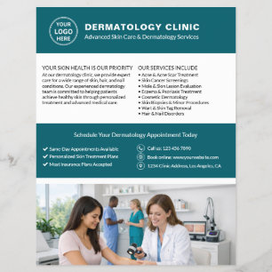 Prospectus 21,6 Cm X 24,94 Cm Logo de clinique de dermatologie QR sarcelle