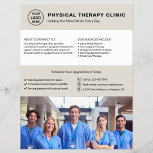 Prospectus 21,6 Cm X 24,94 Cm Logo de clinique de physiothérapie QR neutre beige
