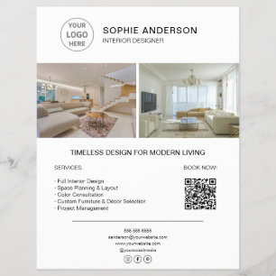 Prospectus 21,6 Cm X 24,94 Cm Logo de designer d'intérieur photo QR blanc affair