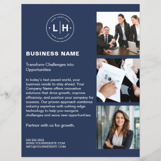 Prospectus 21,6 Cm X 24,94 Cm Logo Personnalisé Moderne Photo QR Navy Blue Busin