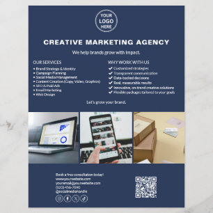 Prospectus 21,6 Cm X 24,94 Cm Logo personnalisé Photo QR Bleu marine Marketing E