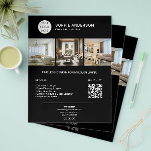Prospectus 21,6 Cm X 24,94 Cm Logo personnalisé Photo QR Noir Professionnel Entr