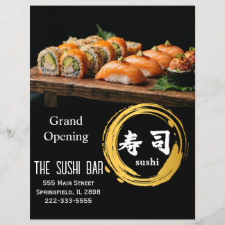 Prospectus 21,6 Cm X 24,94 Cm Luxury Black Gold Two-Sided Sushi Bar Menu Flyer