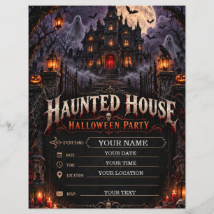Prospectus 21,6 Cm X 24,94 Cm Maison Hantée Soirée Halloween Horreur Gothique
