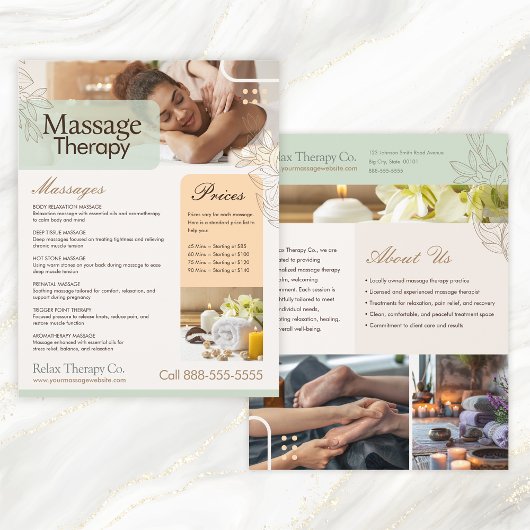 Prospectus 21,6 Cm X 24,94 Cm Massage Therapy Flyer Template