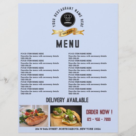 Prospectus 21,6 Cm X 24,94 Cm Menu de restaurant créatif Nourriture (Devant)