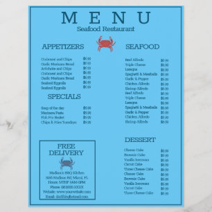 Prospectus 21,6 Cm X 24,94 Cm Menu de restaurant de grillades de crabe de fruits