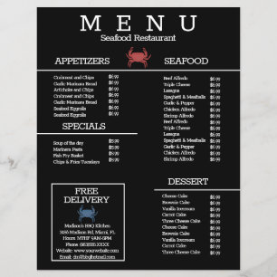 Prospectus 21,6 Cm X 24,94 Cm Menu de restaurant de grillades de crabe de fruits