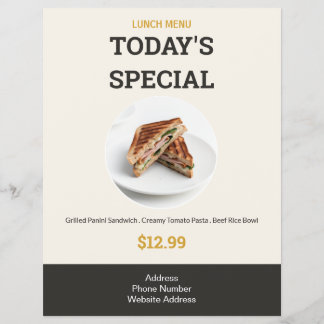 Prospectus 21,6 Cm X 24,94 Cm Menu du déjeuner élégant moderne spécial d'aujourd
