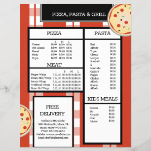 Prospectus 21,6 Cm X 24,94 Cm Menu du Grill de Pâtes Pizza Restaurant Spaghetti