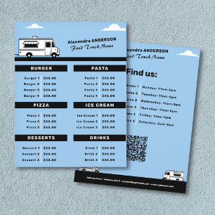 Prospectus 21,6 Cm X 24,94 Cm Menu et liste de prix du camion d'alimentation