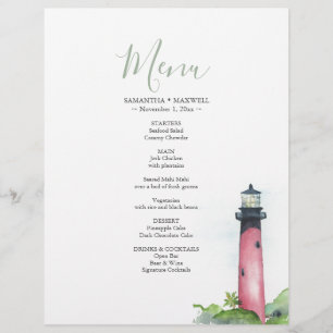 Prospectus 21,6 Cm X 24,94 Cm Menu Mariage Lighthouse Coastal Watercolor