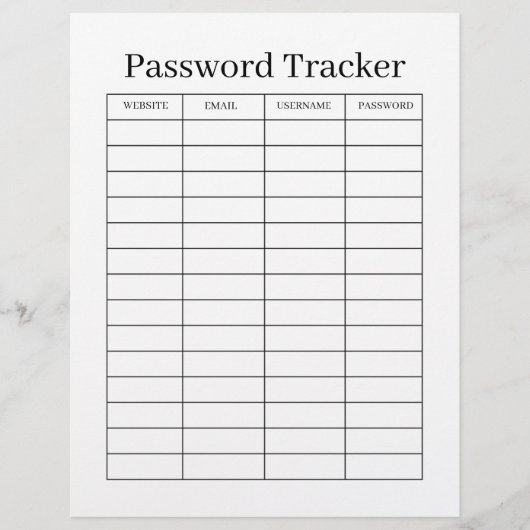 Prospectus 21,6 Cm X 24,94 Cm Minimalist Password Tracker  (Devant)