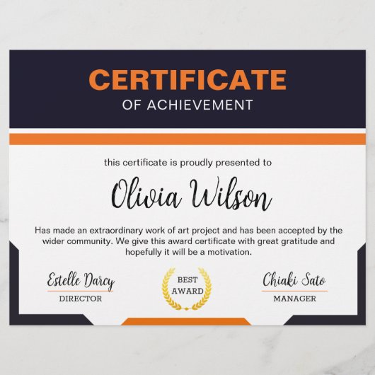 Prospectus 21,6 Cm X 24,94 Cm Modèle de certificat (Devant)