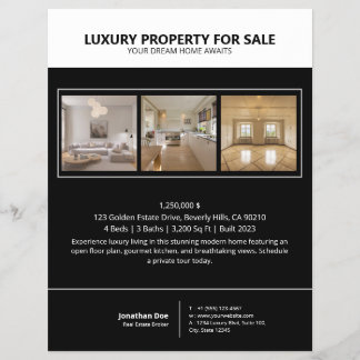 Prospectus 21,6 Cm X 24,94 Cm Modern Minimalist Black Real Estate Property Flyer