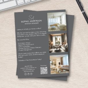 Prospectus 21,6 Cm X 24,94 Cm Monogram Photo QR Gris Professionnel Entreprise
