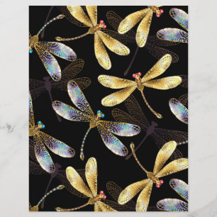 Prospectus 21,6 Cm X 24,94 Cm Motif sans couture avec libellules d'or