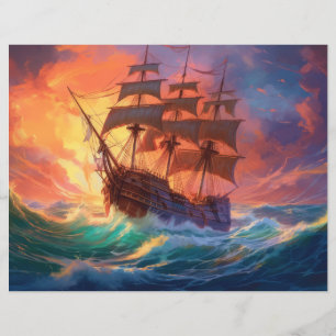Prospectus 21,6 Cm X 24,94 Cm Navire À Voile Sur Une Mer Tempérée