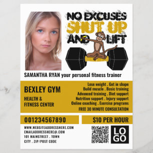 Prospectus 21,6 Cm X 24,94 Cm No Excuses Monkey, Personal trainer, Gym Advert