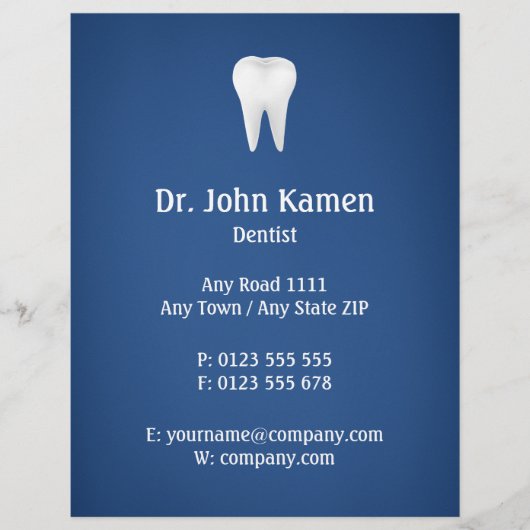 Prospectus 21,6 Cm X 24,94 Cm Nom Dentiste | Informations bleues (Devant)