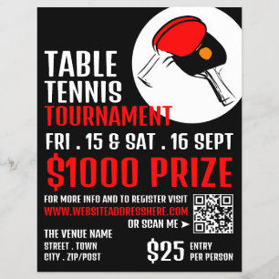 Prospectus 21,6 Cm X 24,94 Cm Paddle rouge et noir, Tournoi de tennis de table