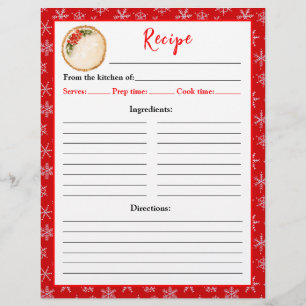 Prospectus 21,6 Cm X 24,94 Cm Page de recette de tarte de Noël pour la cuisson d