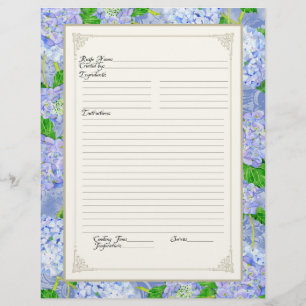 Prospectus 21,6 Cm X 24,94 Cm Page livre de cuisine Blue Hydrangea dentelle flor