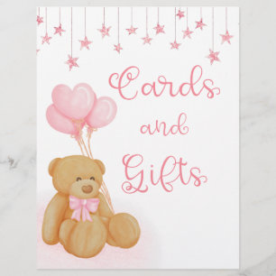 Prospectus 21,6 Cm X 24,94 Cm Panneau Baby shower rose Teddy Cartes d'ours et ca
