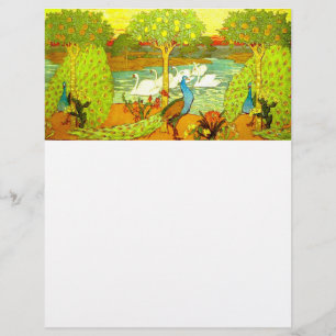 Prospectus 21,6 Cm X 24,94 Cm Paons et cygnes Art Nouveau