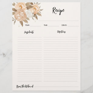 Prospectus 21,6 Cm X 24,94 Cm Papier Classeur Rustique Automne Floral Recette