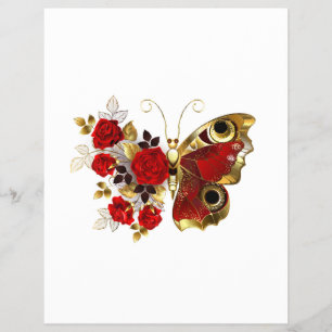 Prospectus 21,6 Cm X 24,94 Cm Papillon de fleurs rouges aux roses rouges