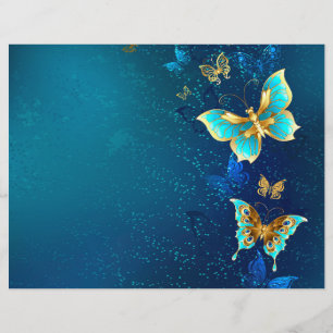 Prospectus 21,6 Cm X 24,94 Cm Papillons d'or sur un Arrière - plan bleu