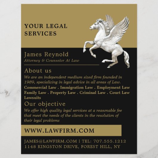 Prospectus 21,6 Cm X 24,94 Cm Pegasus, Services Juridiques Publicité Circulaire (Devant)