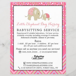 Prospectus 21,6 Cm X 24,94 Cm Pink Boho Elephant, Babysitter, Daycare, Nursery