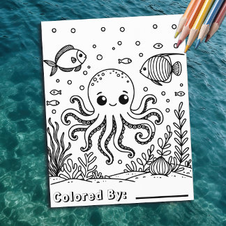 Prospectus 21,6 Cm X 24,94 Cm poulpe et poisson mignons | Page de coloriage de l