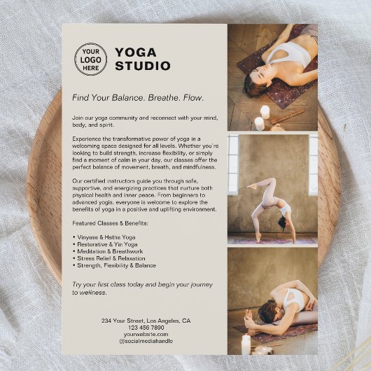 Prospectus 21,6 Cm X 24,94 Cm Professeur de Yoga Instructeur d'entreprise promot