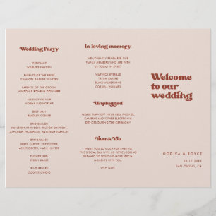 Prospectus 21,6 Cm X 24,94 Cm Programme de mariage rétro rose pêche élégant plié