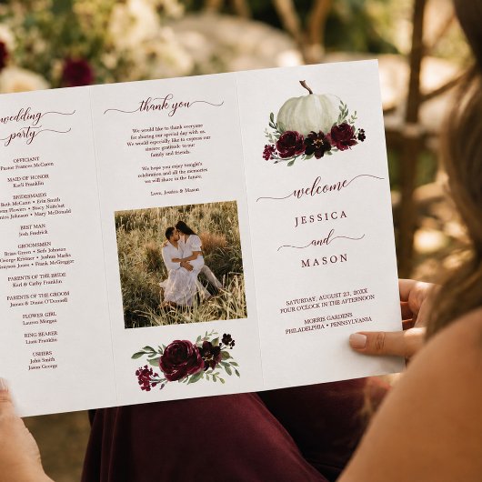 Prospectus 21,6 Cm X 24,94 Cm Programme de mariage triptyque automnal citrouille