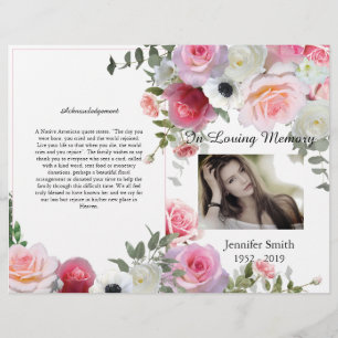 Prospectus 21,6 Cm X 24,94 Cm Programme funéraire de roses roses bicolores