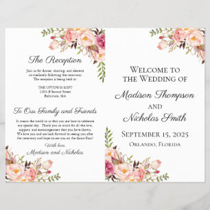 Prospectus 21,6 Cm X 24,94 Cm Programmes de mariage floral rose rustique