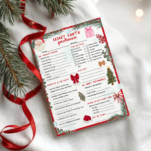 Prospectus 21,6 Cm X 24,94 Cm Questionnaire de Père Noël secret de Noël rouge