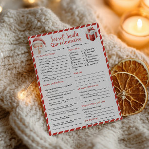 Prospectus 21,6 Cm X 24,94 Cm Questionnaire simple de Secret Santa pour Noël en