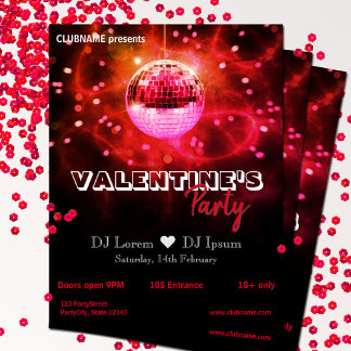 Prospectus 21,6 Cm X 24,94 Cm Red Love Valentine's Day Disco Ball Party Flyer