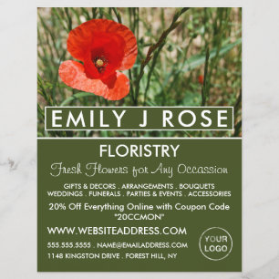 Prospectus 21,6 Cm X 24,94 Cm Red Poppy, Floristry Publicité