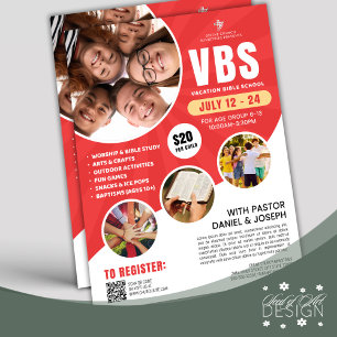 Prospectus 21,6 Cm X 24,94 Cm Red & White VBS Vacances Bible School Church Jeune